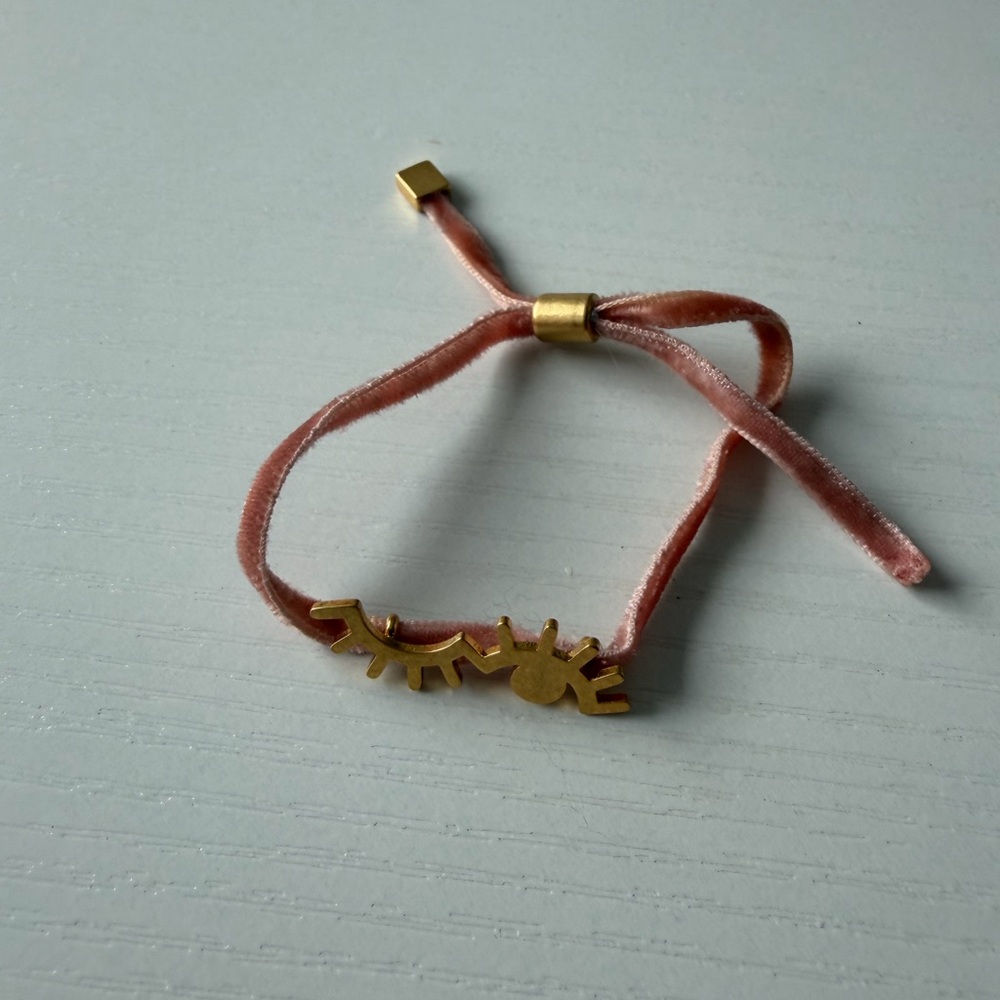 Pink Velvet Bracelet with Gold Eye Charm